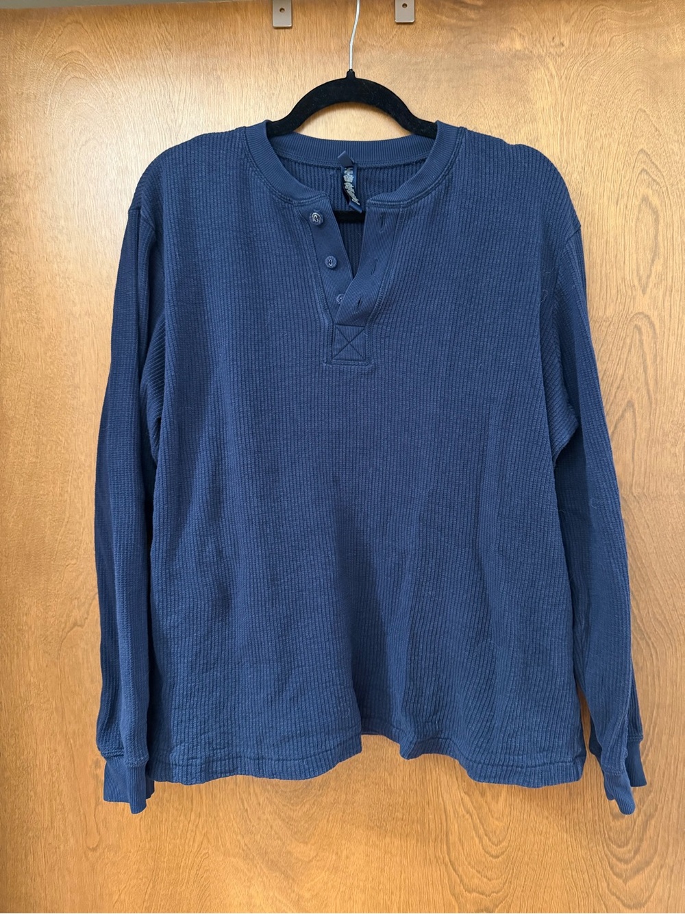 SKIMS Navy Waffle Knit Henley Long-Sleeve Shirt